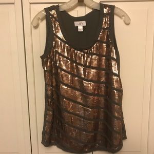 Ann Taylor Loft Green Top With Bronze Sequins